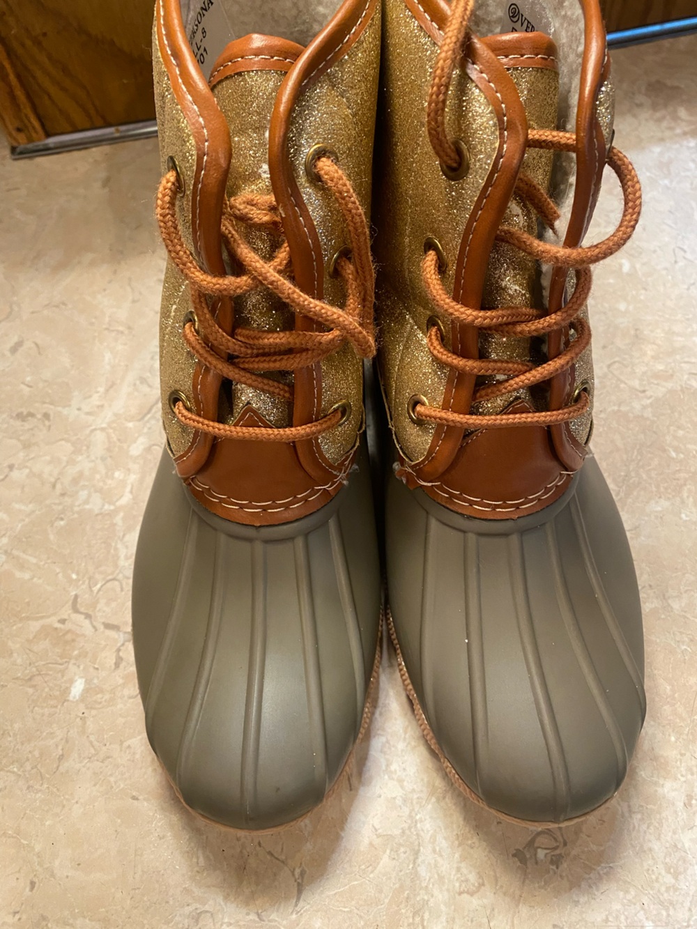 Versona Gold and Brown Duck Booties